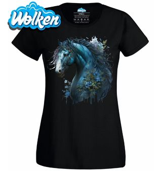 Dámské tričko Magický Modrý kůň s květinami.jpg