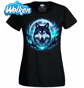Dámské tričko Mystický vlk Polární záře.jpg