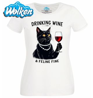 Dámské tričko Černá Kočka Dáma Drinking Wine & Feline Fine.jpg
