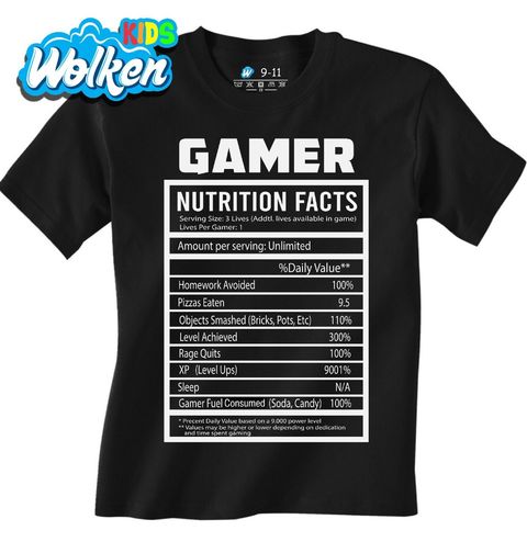 Obrázek produktu Dětské tričko Nutriční Hodnoty Hráče Gamer Nutrition Facts
