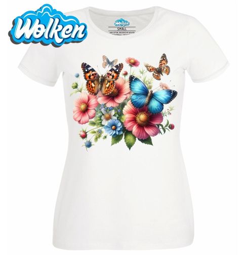Obrázek produktu Dámské tričko Babočka a Morpho na květinách
