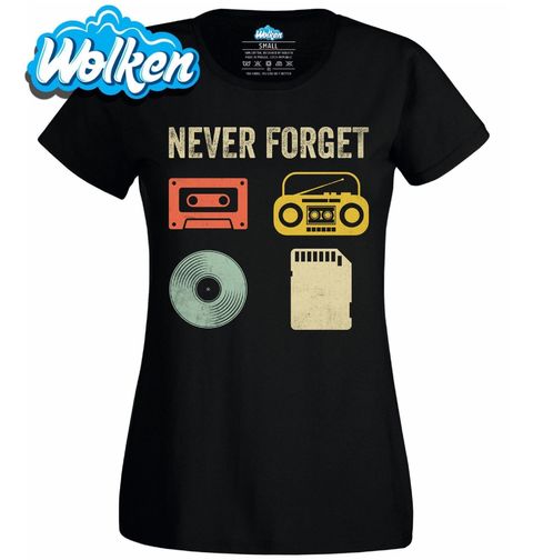 Obrázek produktu Dámské tričko Kazeta, Rádio, Vinyl, SD karta Never Forget