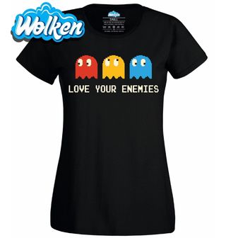 Dámské tričko Pac-Man Miluj své nepřátele.jpg