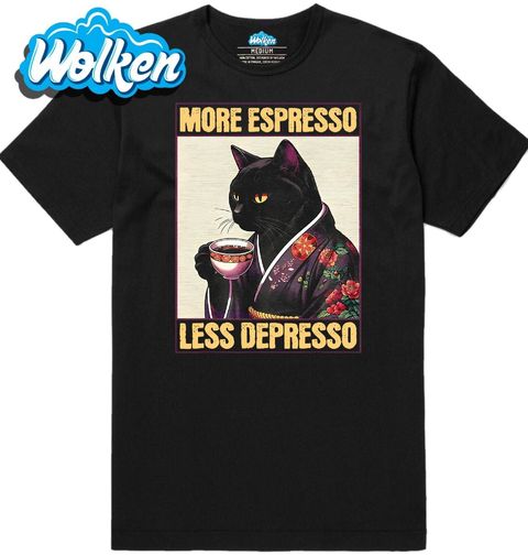 Obrázek produktu Pánské tričko Japonská Kočka s Kávou More Espresso Less Depresso