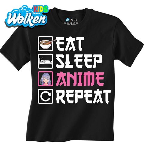 Obrázek produktu Dětské tričko Jez Spi Posiluj Anime Eat Sleep Anime Repeat