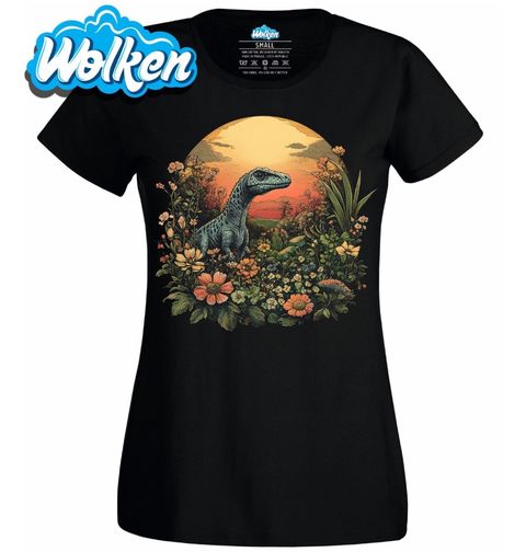 Obrázek produktu Dámské tričko Velociraptor v rozkvetlé zahradě