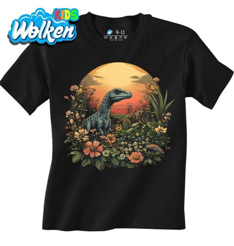 Obrázek produktu Dětské tričko Velociraptor v rozkvetlé zahradě