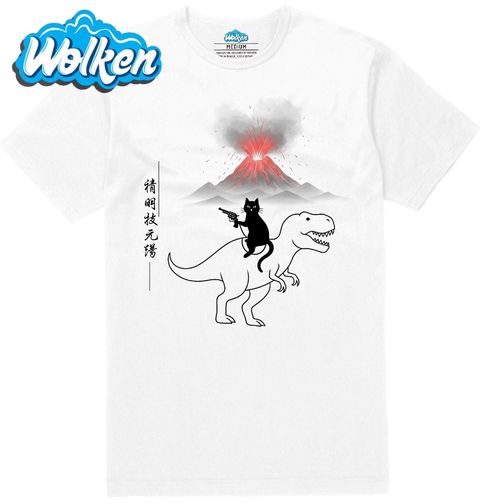 Obrázek produktu Pánské tričko Kočka na T-Rexovi Erupce Sopky