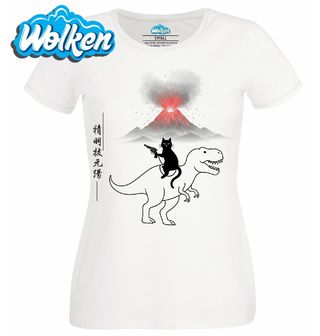 Dámské tričko  Kočka na T-Rexovi Erupce Sopky.jpg