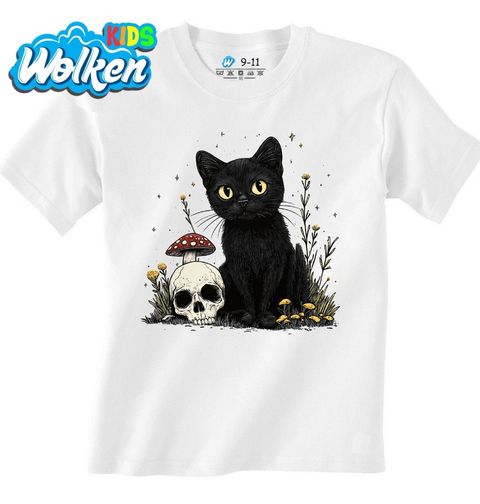 Obrázek produktu Dětské tričko Magická Černá Kočka s Lebkou a Muchomůrkou