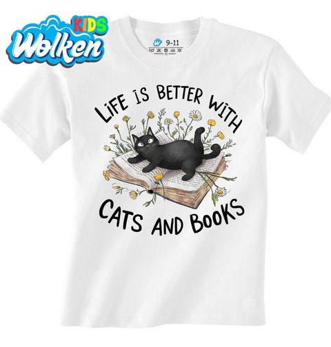 Obrázek produktu Dětské tričko Život je lepší s kočkami a knihami Life is better with cats and books