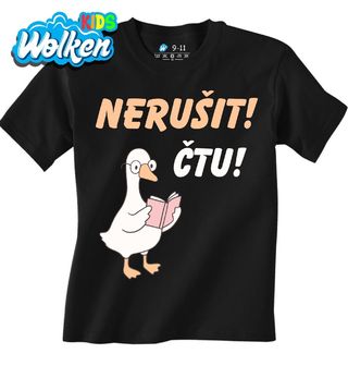 Dětské tričko Husa Čtenářka Nerušit, čtu!.jpg