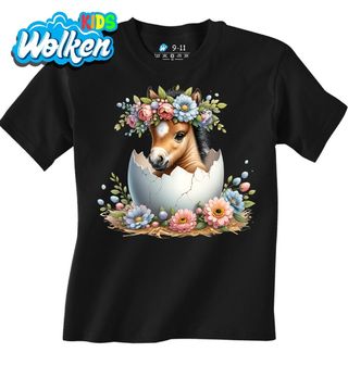 Dětské tričko Jarní vylíhnutí hříběte na květinách.jpg