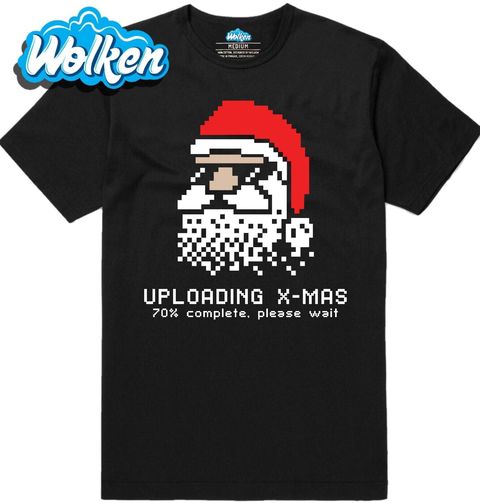 Obrázek produktu Pánské tričko Pixelový Santa Načítání Vánoc Prosím čekejte