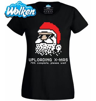 Dámské tričko Pixelový Santa Načítání Vánoc Prosím čekejte.jpg