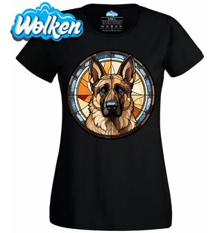 Dámské tričko Německý ovčák ve Vitráži Stained Glass.jpg
