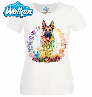 Dámské tričko  Květinová mandala a Německý ovčák.jpg