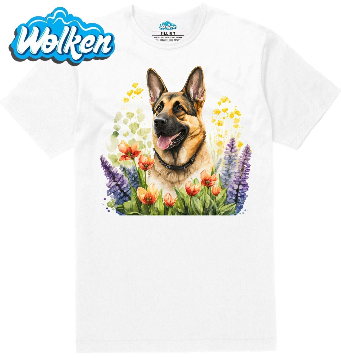 Pánské tričko  Německý ovčák mezi Květinami.jpg