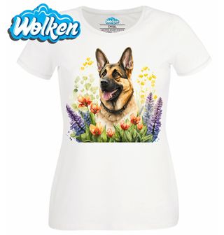 Dámské tričko  Německý ovčák mezi Květinami.jpg
