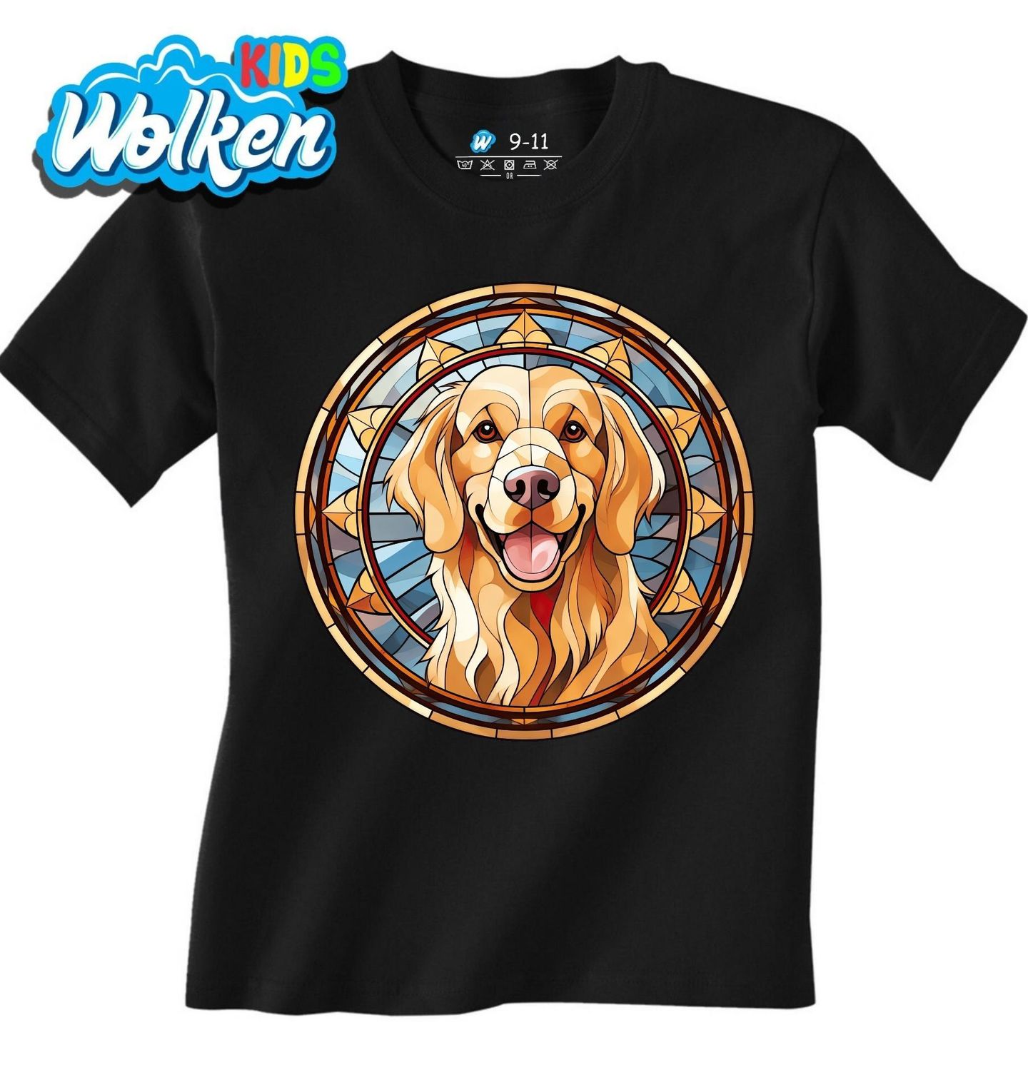 Dětské tričko Zlatý retrívr ve Vitráži Stained Glass.jpg