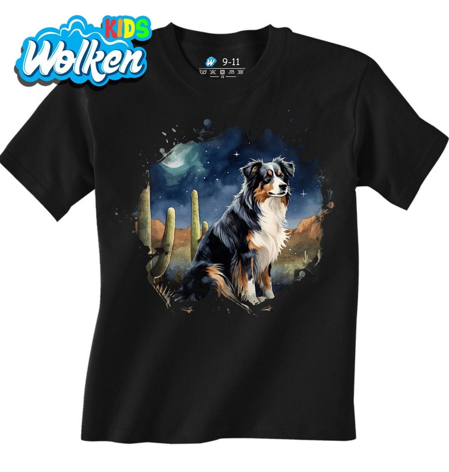 Dětské tričko Australský ovčák v Noční Poušti.jpg