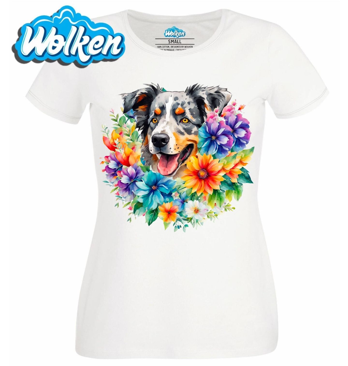 Dámské tričko  Květinový Australský ovčák.jpg