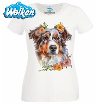 Dámské tričko  Australský ovčák mezi Květy.jpg