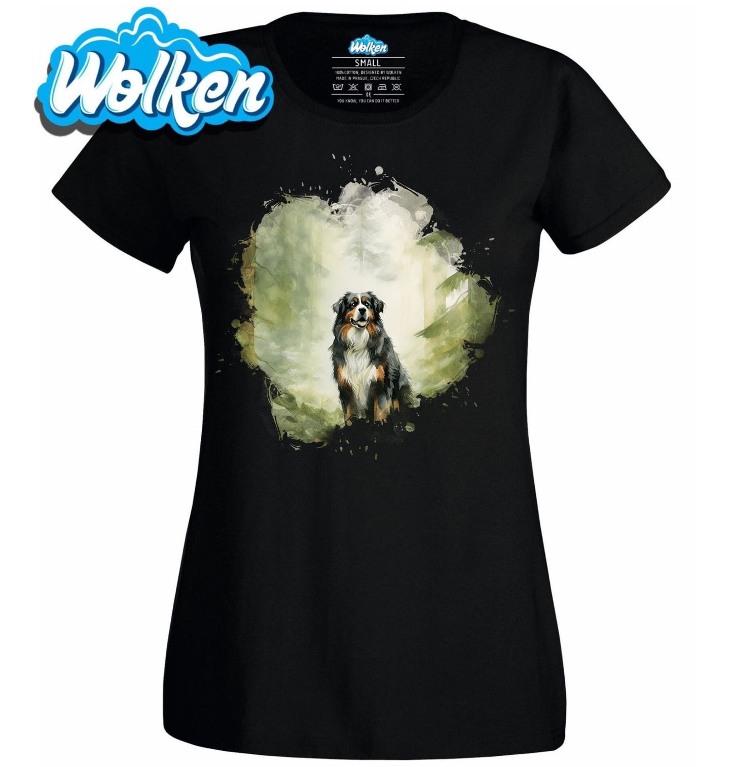 Dámské tričko Bernský salašnický pes v Lese.jpg