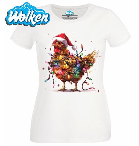 Obrázek produktu Dámské tričko Vánoční Slepice ve Světýlkách