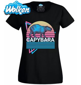 Dámské tričko Retro Kapybara při Západu Slunce 80s.jpg