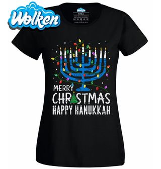 Dámské tričko Vánoční Menora Happy Hanukkah.jpg