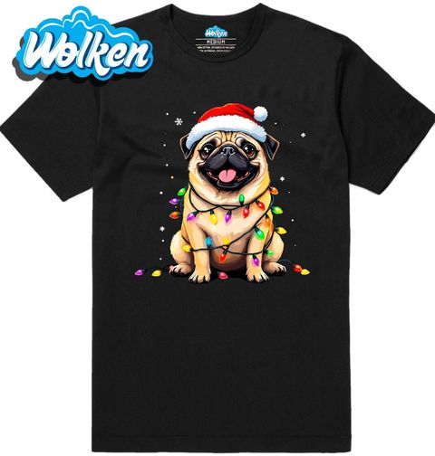 Obrázek produktu Pánské tričko Vánoční Mops ve Světýlkách