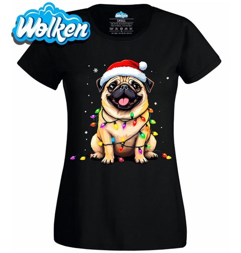 Obrázek produktu Dámské tričko Vánoční Mops ve Světýlkách