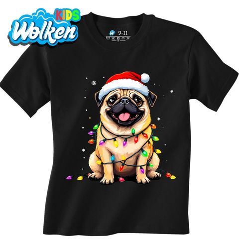 Obrázek produktu Dětské tričko Vánoční Mops ve Světýlkách