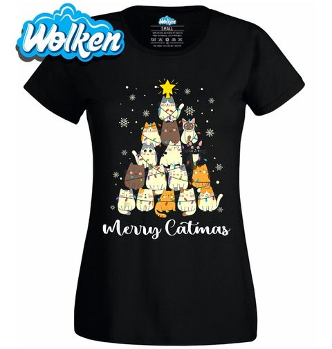 Obrázek produktu Dámské tričko Vánoční Kočičí Stromek Merry Catmas
