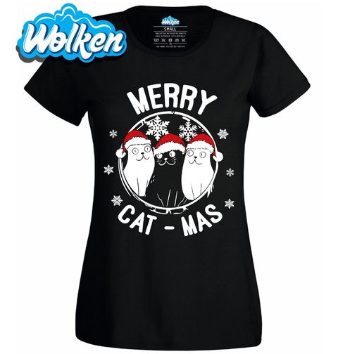 Obrázek produktu Dámské tričko Veselé Kočičí Vánoce Merry Cat-mas