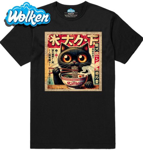 Obrázek produktu Pánské tričko Japonský Plakát Černá Kočka a Ramen