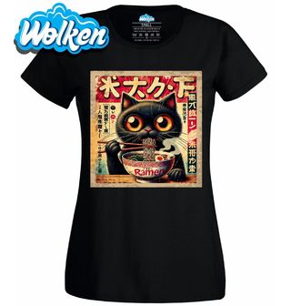Dámské tričko Japonský Plakát Černá Kočka a Ramen.jpg