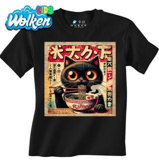 Dětské tričko Japonský Plakát Černá Kočka a Ramen.jpg