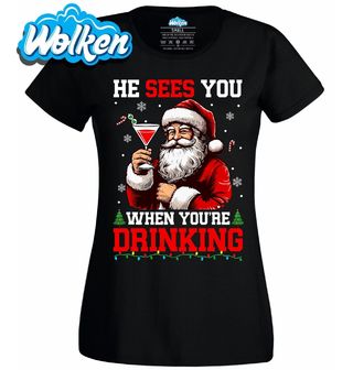 Dámské tričko Santa tě vidí, když piješ.jpg