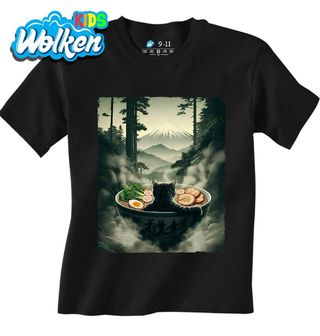 Dětské tričko Kočka v Misce Ramenu před Horou Fuji.jpg