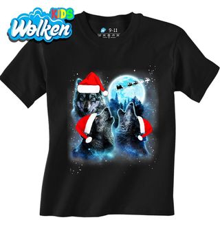 Dětské tričko Vánoční Vlci vyjící na Měsíc.jpg