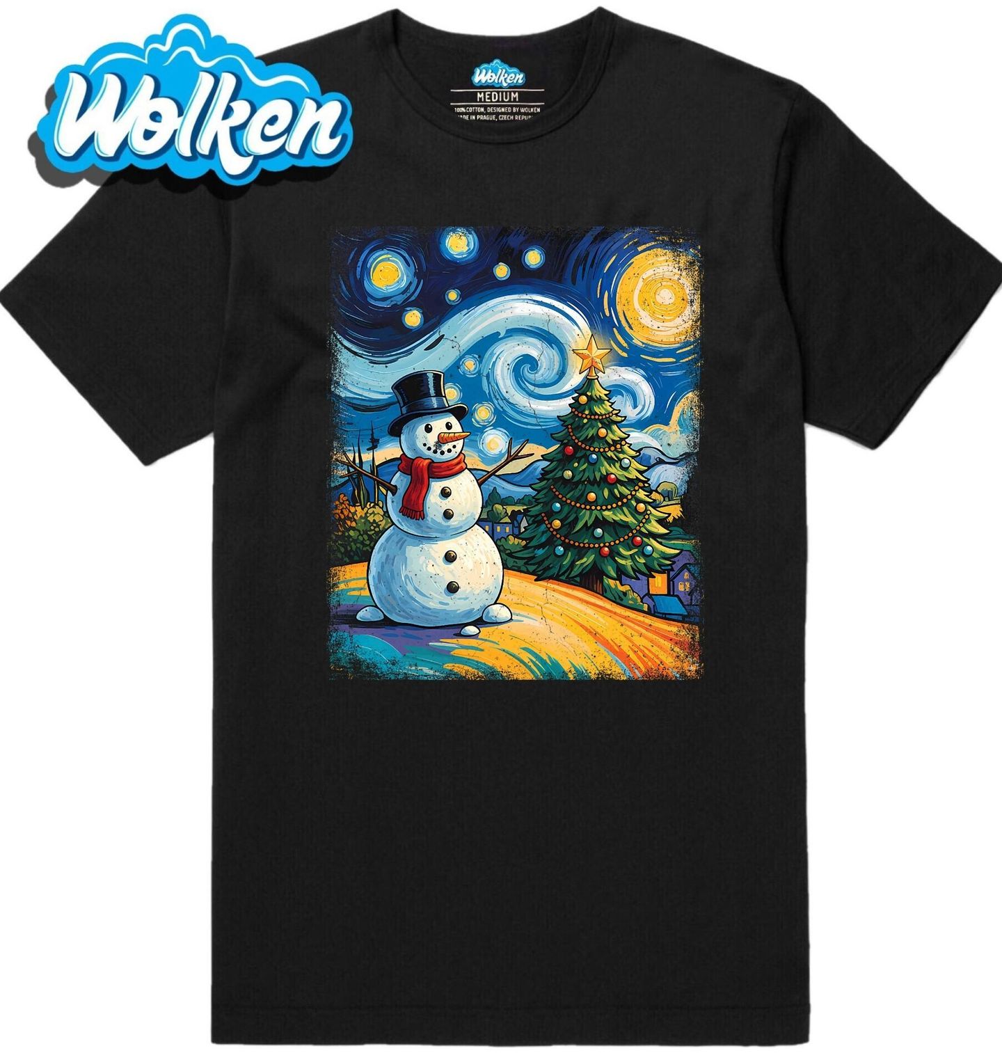 Pánské tričko Vánoční Sněhulák ve Hvězdné noci.jpg