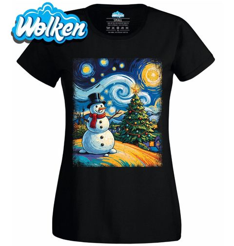 Obrázek produktu Dámské tričko Vánoční Sněhulák ve Hvězdné noci
