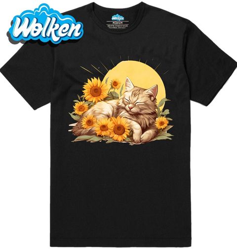 Obrázek produktu Pánské tričko Vyhřívající se Kočka mezi Slunečnicemi