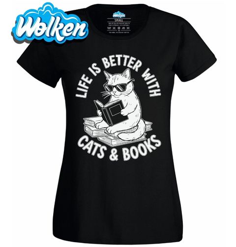 Obrázek produktu Dámské tričko Kočka s Knihou Life is better with cats & books