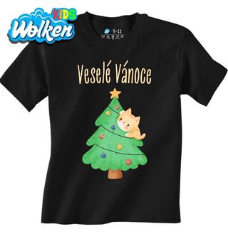 Dětské tričko Vánoční Kočka na Stromečku Veselé Vánoce.jpg