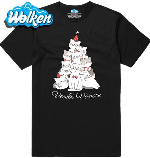 Obrázek produktu Pánské tričko Kočičí Stromek Veselé Vánoce