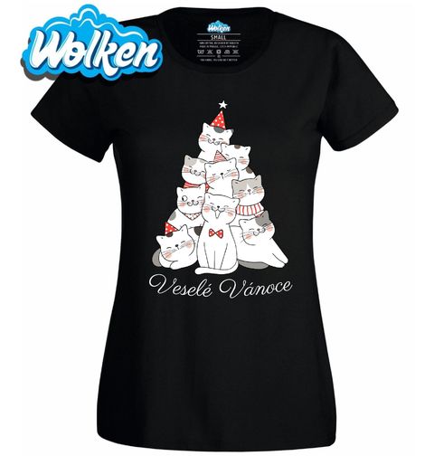 Obrázek produktu Dámské tričko Kočičí Stromek Veselé Vánoce