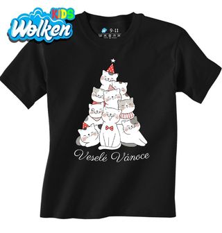 Dětské tričko Kočičí Stromek Veselé Vánoce.jpg